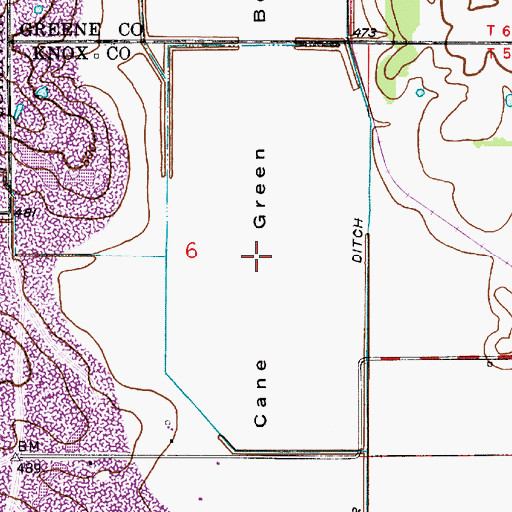 Topographic Map of Cane Green Bottom, IN