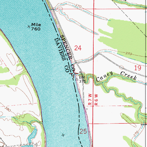 Topographic Map of Caney Creek, IN