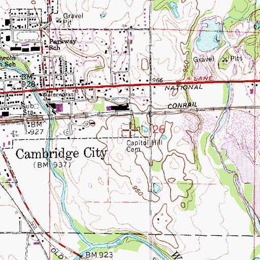 Topographic Map of Capitol Hill Cemetery, IN