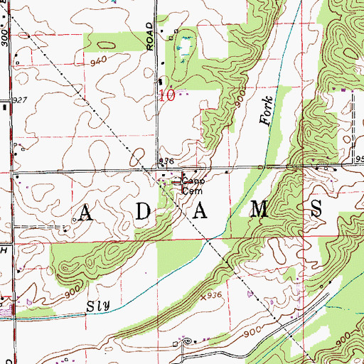 Topographic Map of Capp Tucker Cemetery, IN