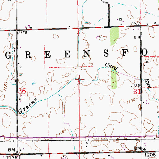 Topographic Map of Card Run, IN