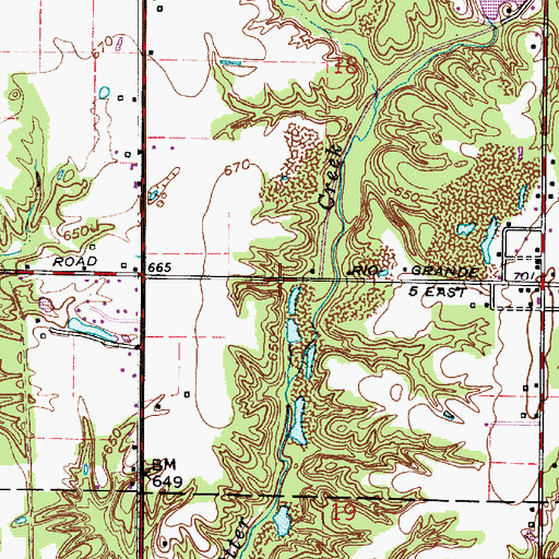 Topographic Map of Cardonia, IN