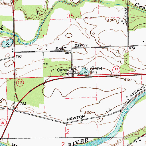 Topographic Map of Carey Cemetery, IN