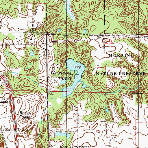 Topographic Map of Carlson Pond, IN