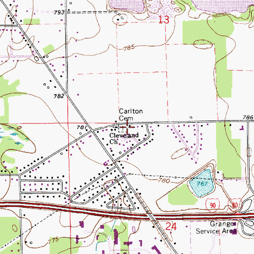 Topographic Map of Carlton Cemetery, IN