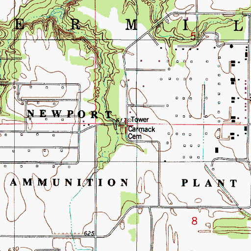 Topographic Map of Carmack Cemetery, IN