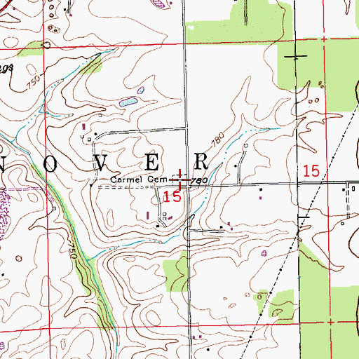 Topographic Map of Carmel Cemetery, IN