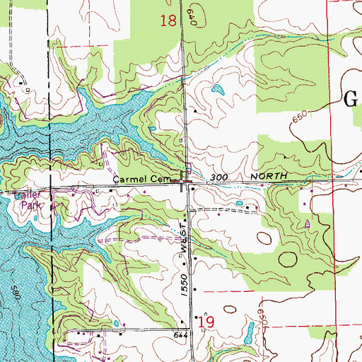 Topographic Map of Carmel Cemetery, IN