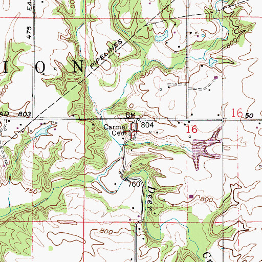 Topographic Map of Carmel Cemetery, IN