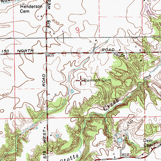 Topographic Map of Carmen Cemetery, IN