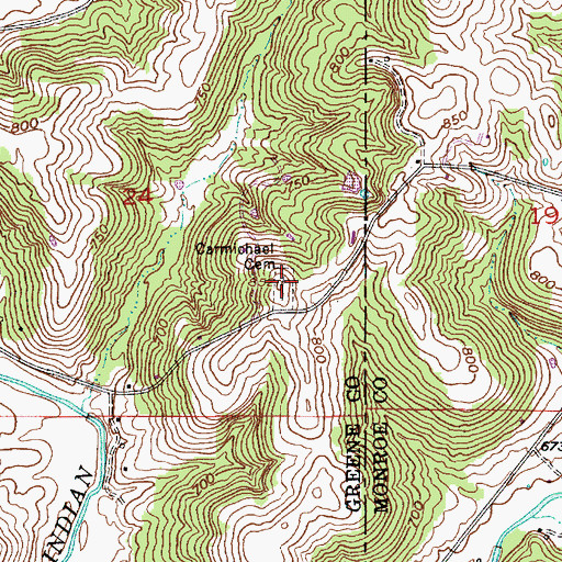 Topographic Map of Carmichael Cemetery, IN
