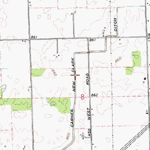 Topographic Map of Carnes New Clark Ditch, IN