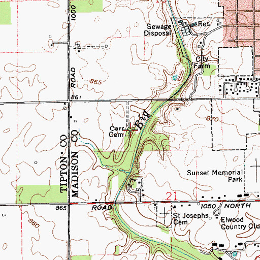 Topographic Map of Duck Creek Cemetery, IN