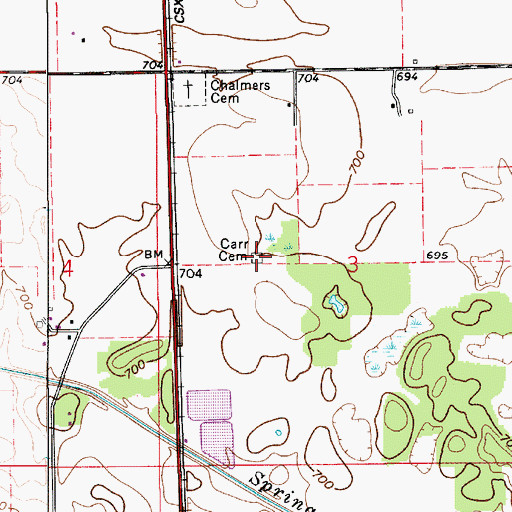 Topographic Map of Carr Cemetery, IN
