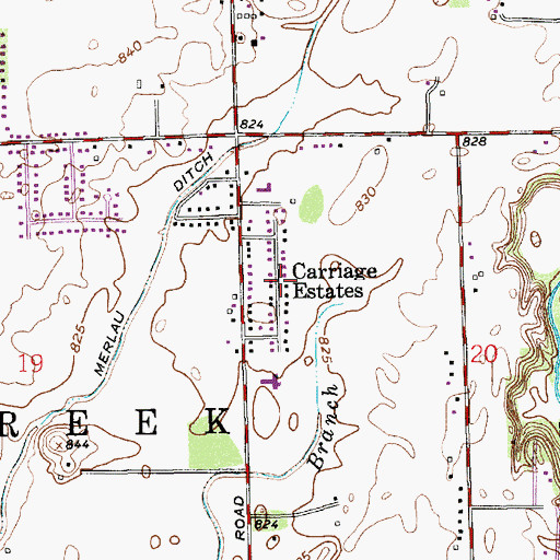 Topographic Map of Carriage Estates, IN