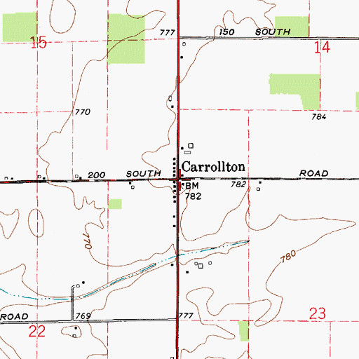 Topographic Map of Carrollton, IN