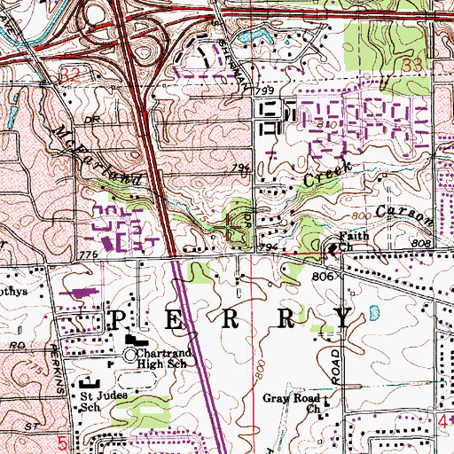 Topographic Map of Carson Creek, IN