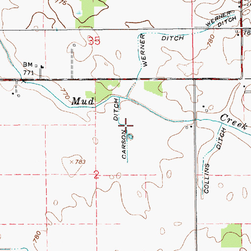 Topographic Map of Carson Ditch, IN