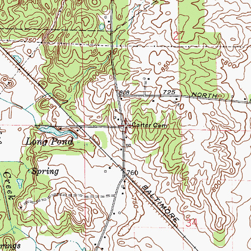 Topographic Map of Carter Cemetery, IN
