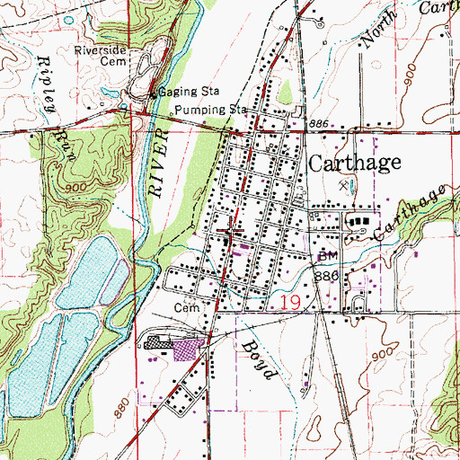 Topographic Map of Carthage, IN