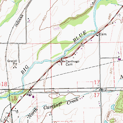 Topographic Map of Carthage Cemetery, IN