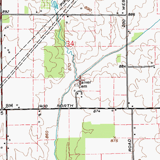 Topographic Map of Carver Cemetery, IN