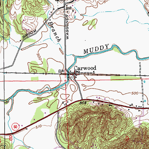 Topographic Map of Carwood, IN