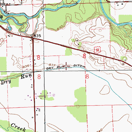Topographic Map of Dry Run Ditch, IN