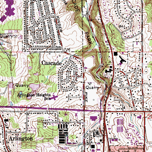 Topographic Map of Cascade, IN