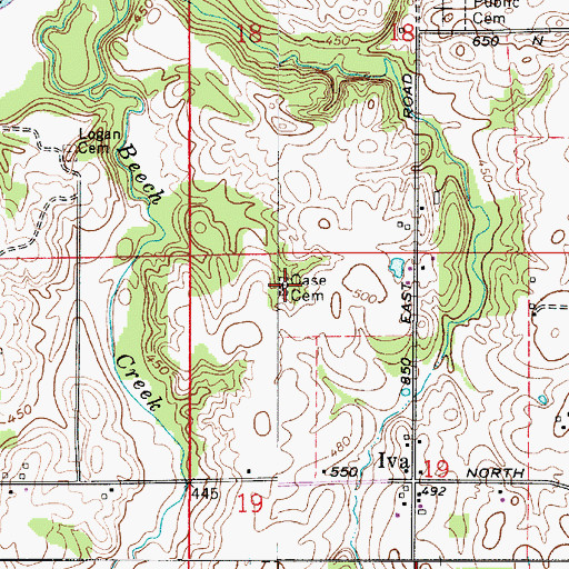 Topographic Map of Case Cemetery, IN