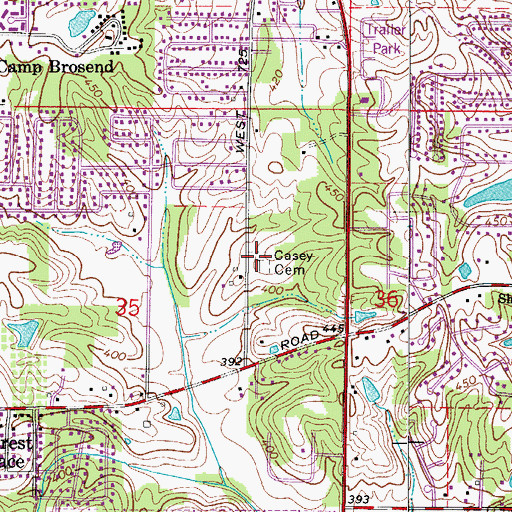 Topographic Map of Casey Cemetery, IN