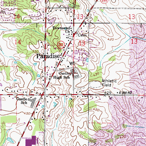 Topographic Map of Castle High School, IN