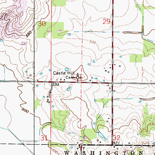 Topographic Map of Castle Hill Cemetery, IN
