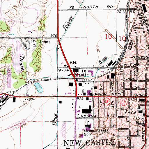 Topographic Map of Castle Run, IN