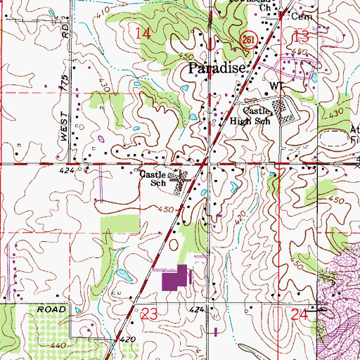Topographic Map of John H Castle Elementary School, IN