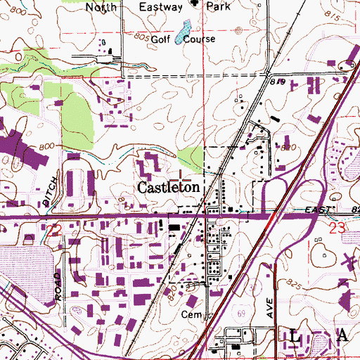 Topographic Map of Castleton, IN