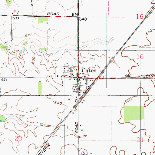 Topographic Map of Cates, IN