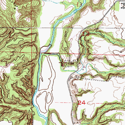 Topographic Map of Cates Cemetery, IN
