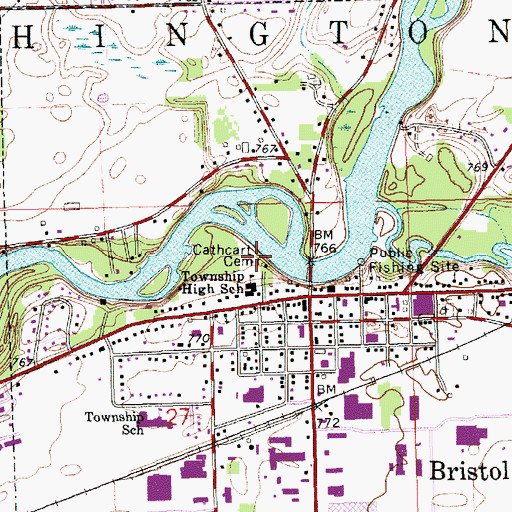 Topographic Map of Cathcart Cemetery, IN