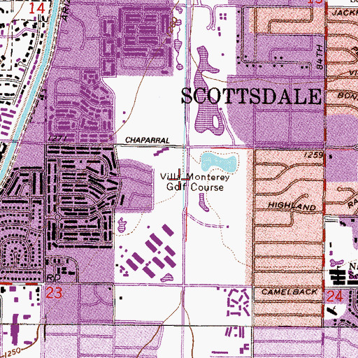 Topographic Map of Villa Monterey Golf Course, AZ