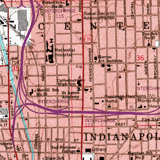 Topographic Map of Cathedral High School, IN