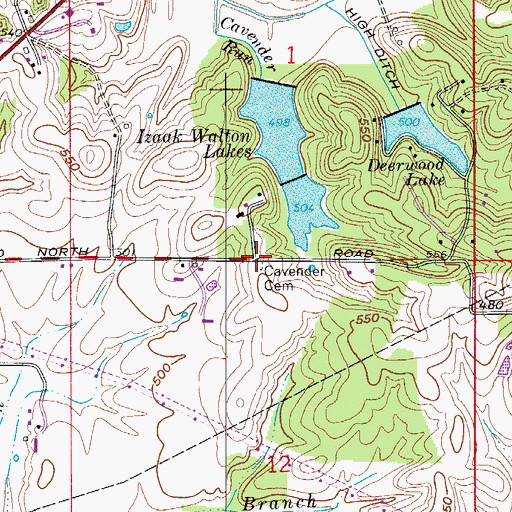 Topographic Map of Cavender Cemetery, IN