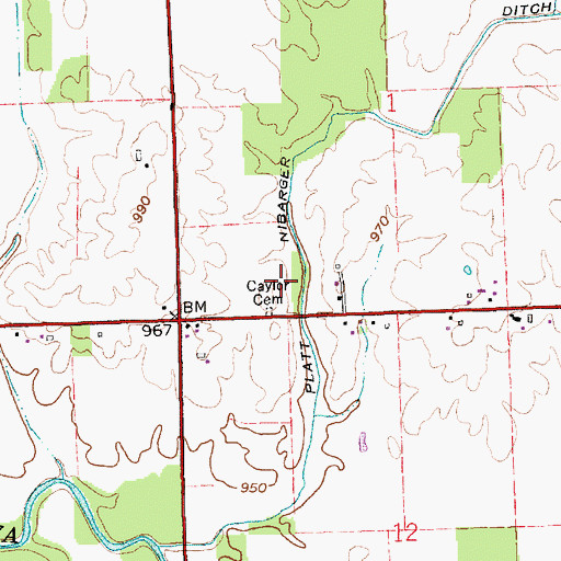 Topographic Map of Caylo Cemetery, IN
