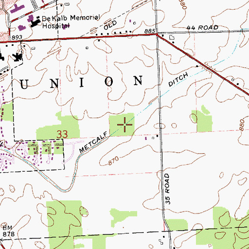 Topographic Map of Cecil Metcalf Ditch, IN