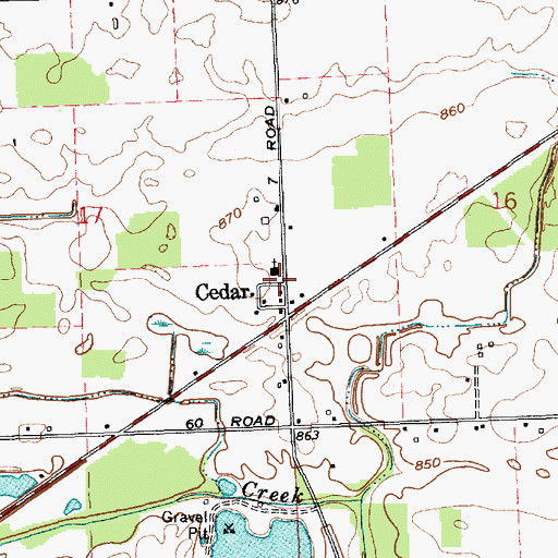Topographic Map of Cedar, IN