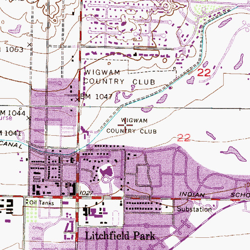 Topographic Map of Wigwam Country Club, AZ