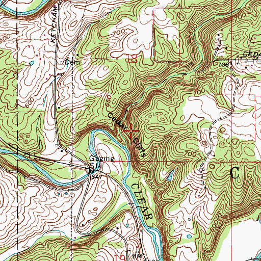 Topographic Map of Cedar Cliffs, IN