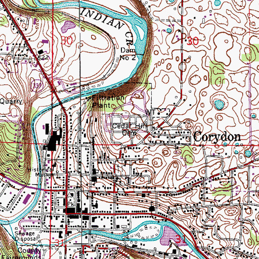 Topographic Map of Cedar Hill Cemetery, IN