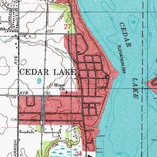Topographic Map of Cedar Lake, IN