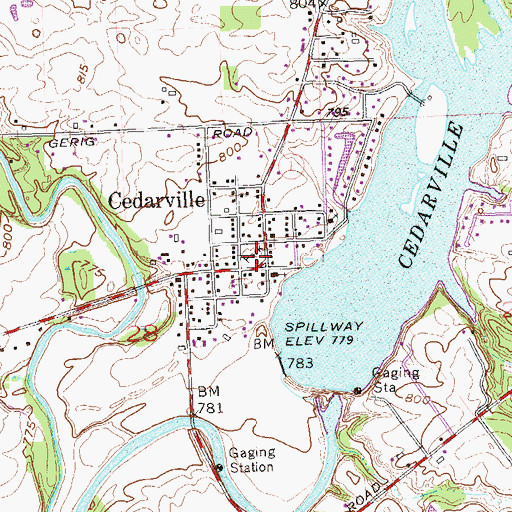 Topographic Map of Cedarville, IN